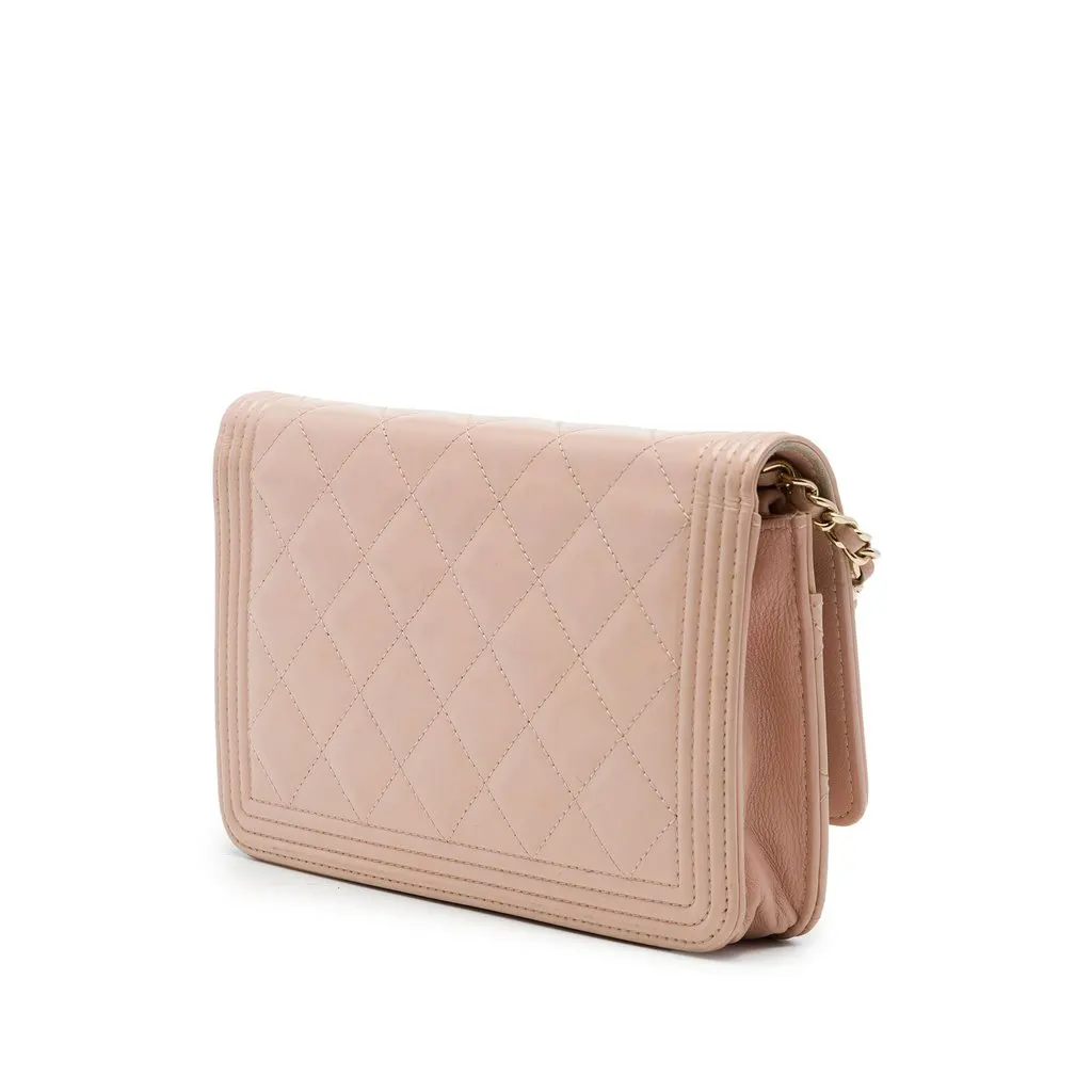 Chanel Quilted Patent Boy Wallet on Chain Brown Leather Very good - Back View