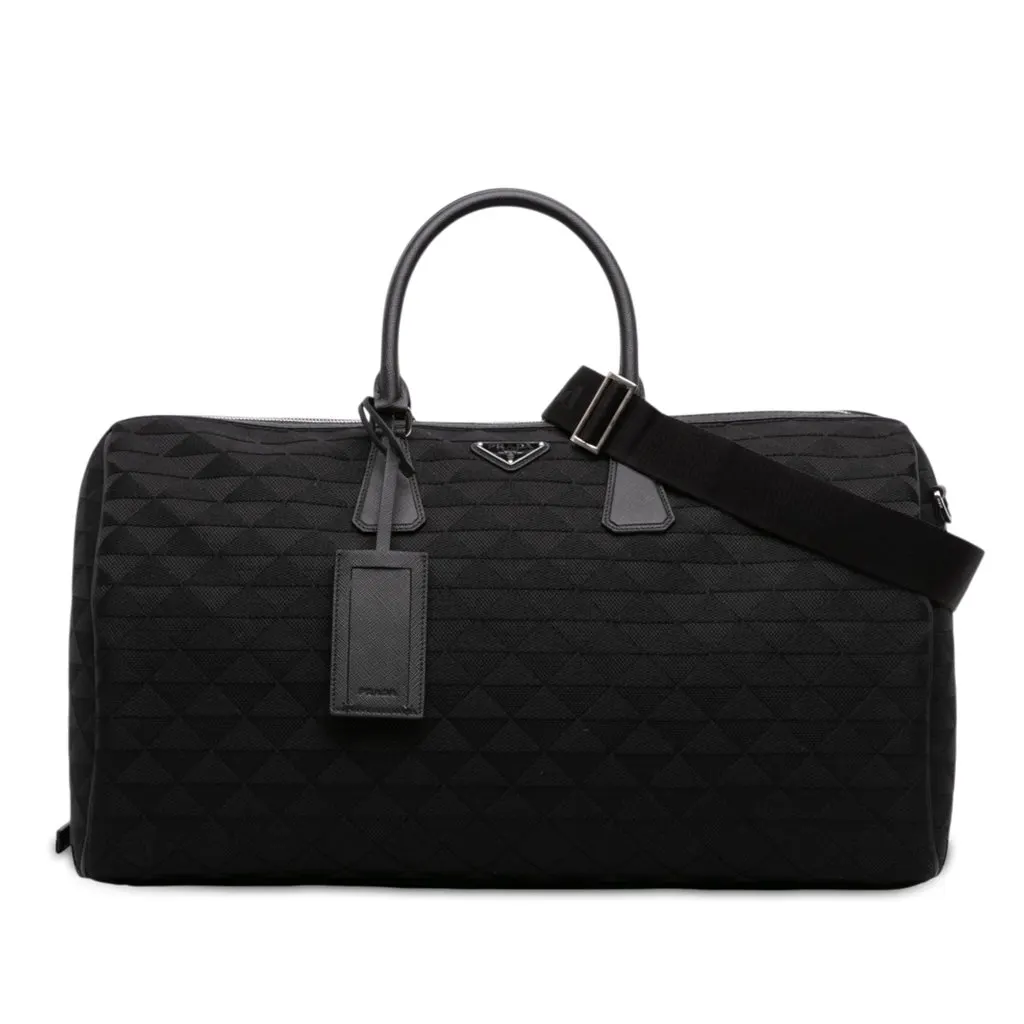 Prada Saffiano Trimmed Embroidered Fabric Travel Bag Black Very good - Front View
