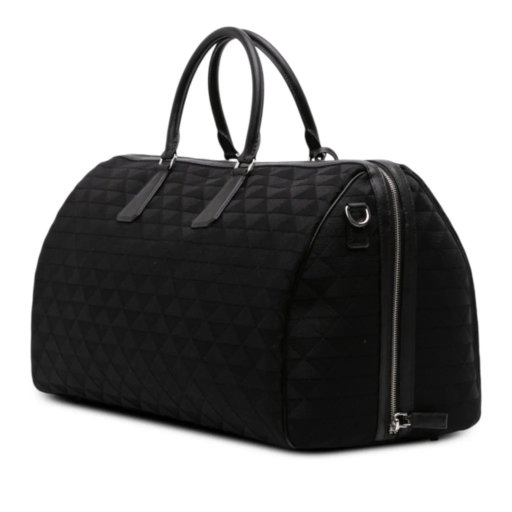 Prada Saffiano Trimmed Embroidered Fabric Travel Bag Black Very good - Back View