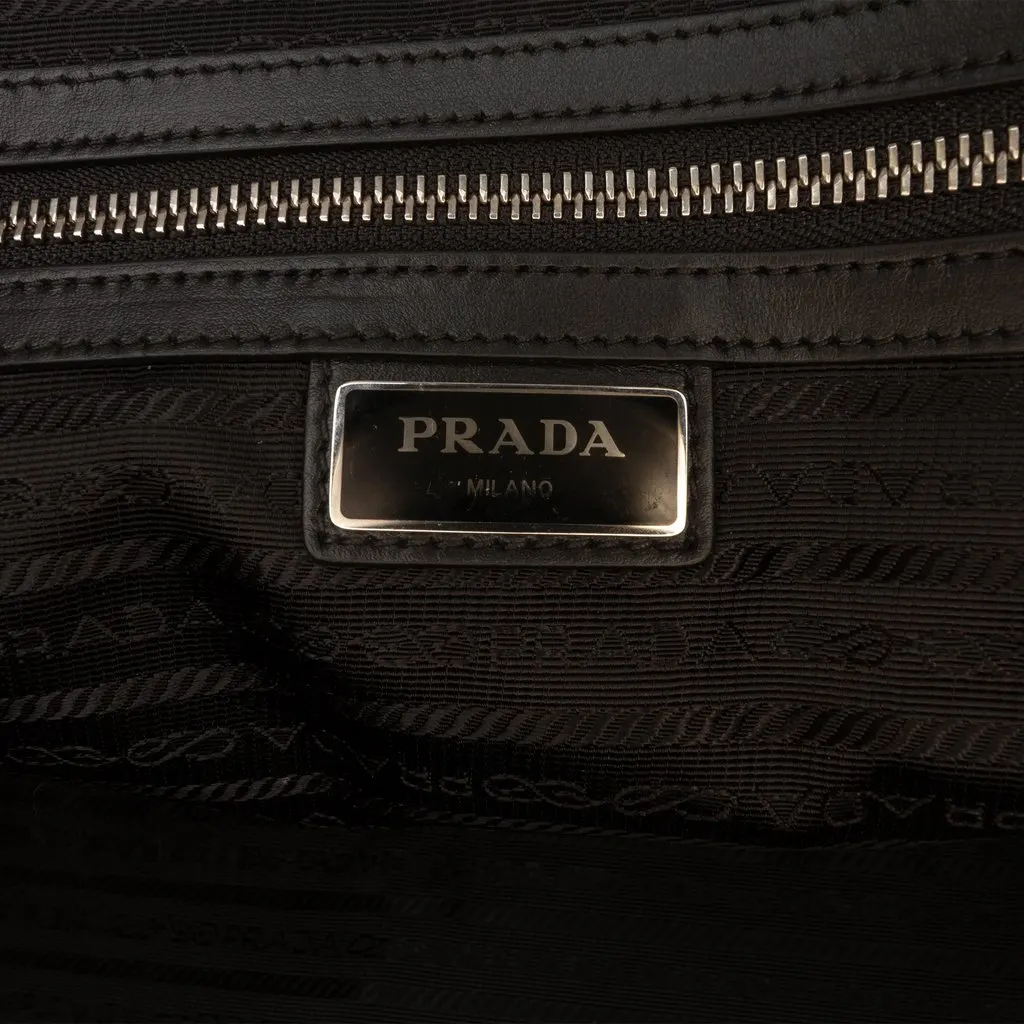 Prada Saffiano Trimmed Embroidered Fabric Travel Bag Black Very good - Box View