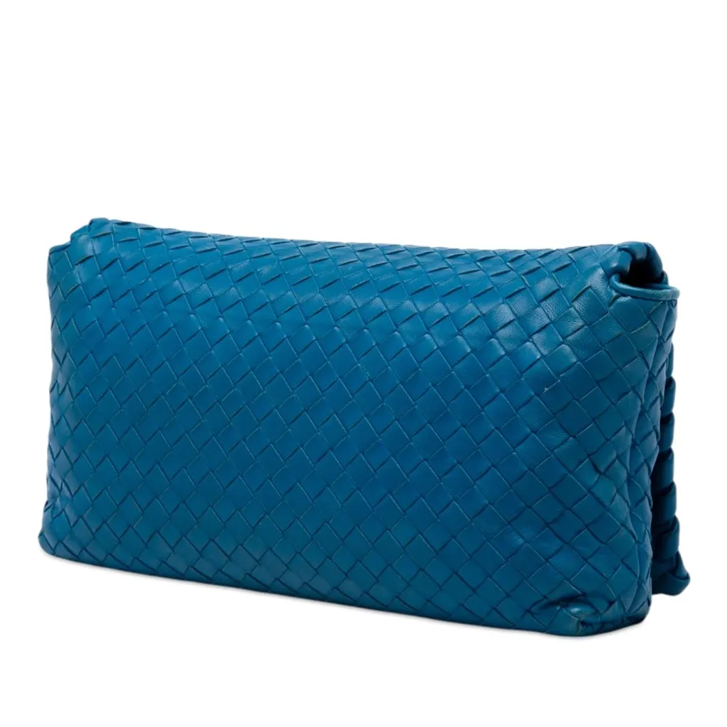 Bottega Veneta Nappa Intrecciato Flap Crossbody Blue Leather Very good - Back View