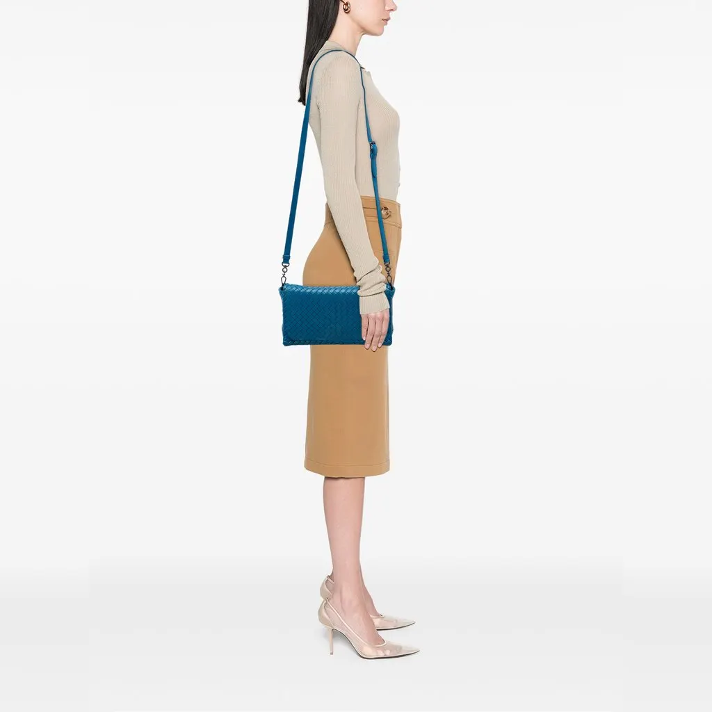 Bottega Veneta Nappa Intrecciato Flap Crossbody Blue Leather Very good - Box View