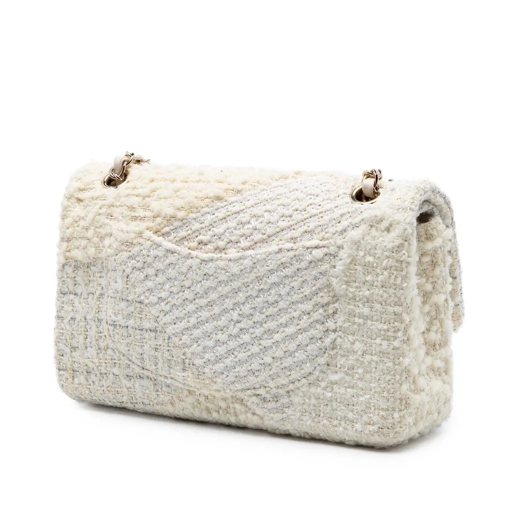 Chanel Medium Classic Tweed Patchwork Double Flap White Very good - Back View