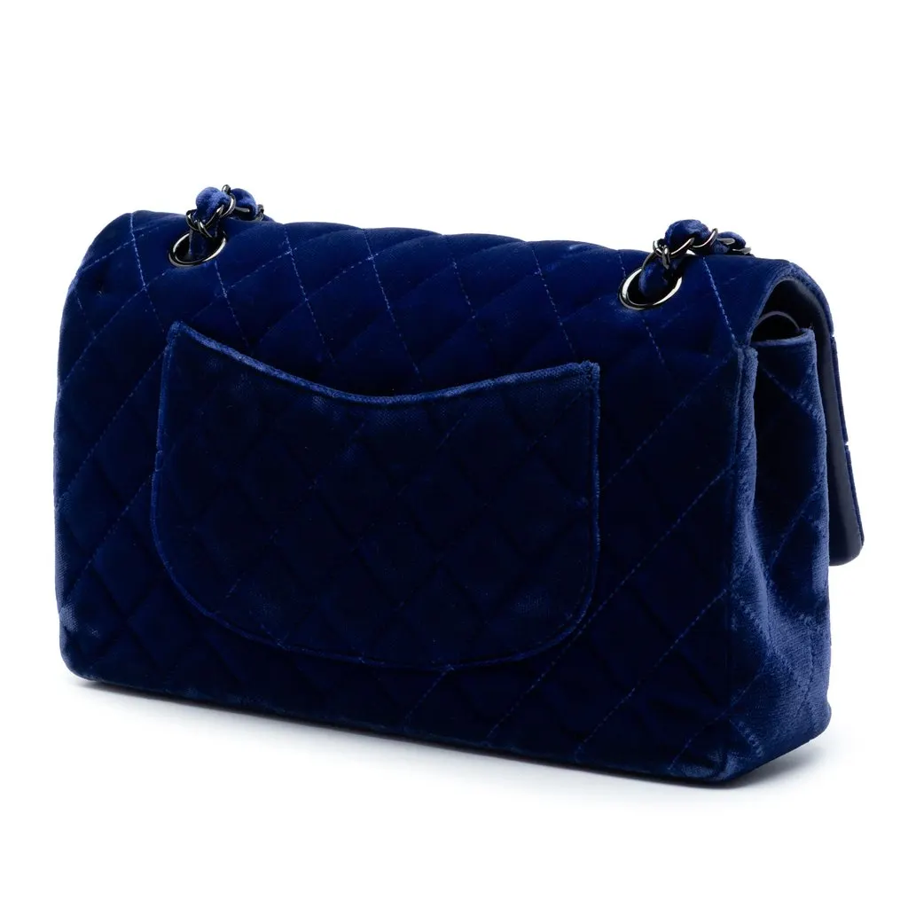 Chanel Medium Classic Velvet Double Flap Blue Very good - Back View