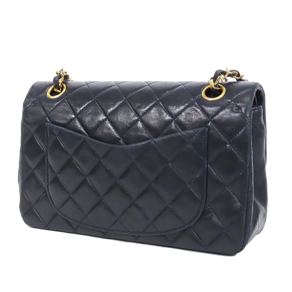 Chanel Small Classic Lambskin Double Flap Blue Leather Very good - Back View