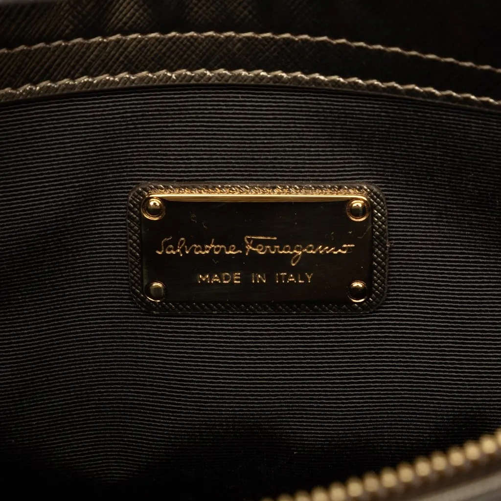 Salvatore Ferragamo Metallic Leather Gancini Batik Satchel Gold Leather Very good - Box View