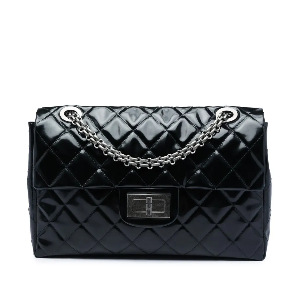 Chanel Quilted Patent Reissue 2.55 Travel Flap XXL Black Leather Very good - Front View