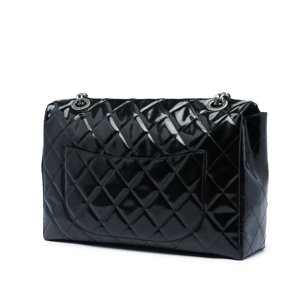 Chanel Quilted Patent Reissue 2.55 Travel Flap XXL Black Leather Very good - Back View