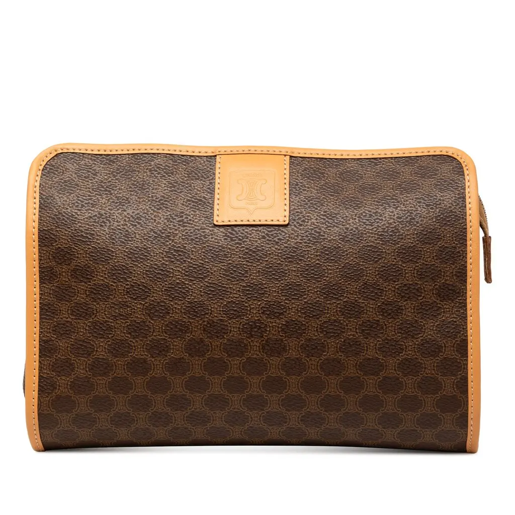 Celine Macadam Coated Canvas Clutch Brown Very good - Front View