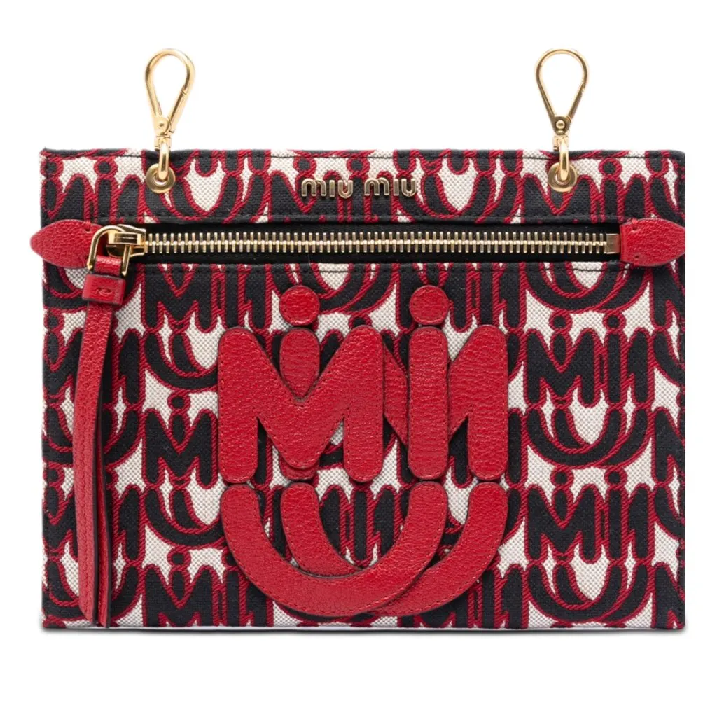 Miu Miu M/M Paris Emiuticon Jacquard and Goatskin Pouch Red Very good - Front View