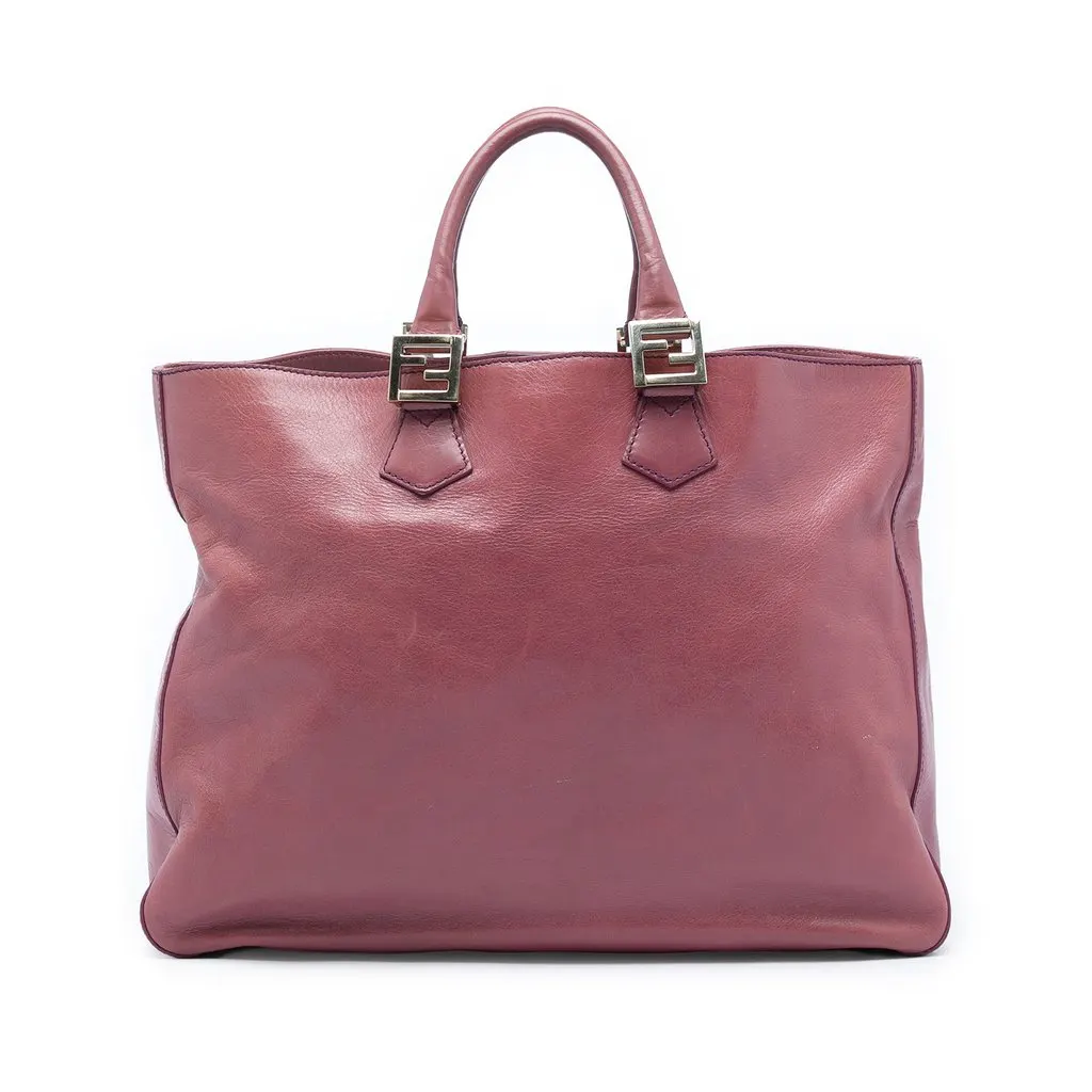 Fendi Large Leather Twins Tote Pink Leather Very good - Front View