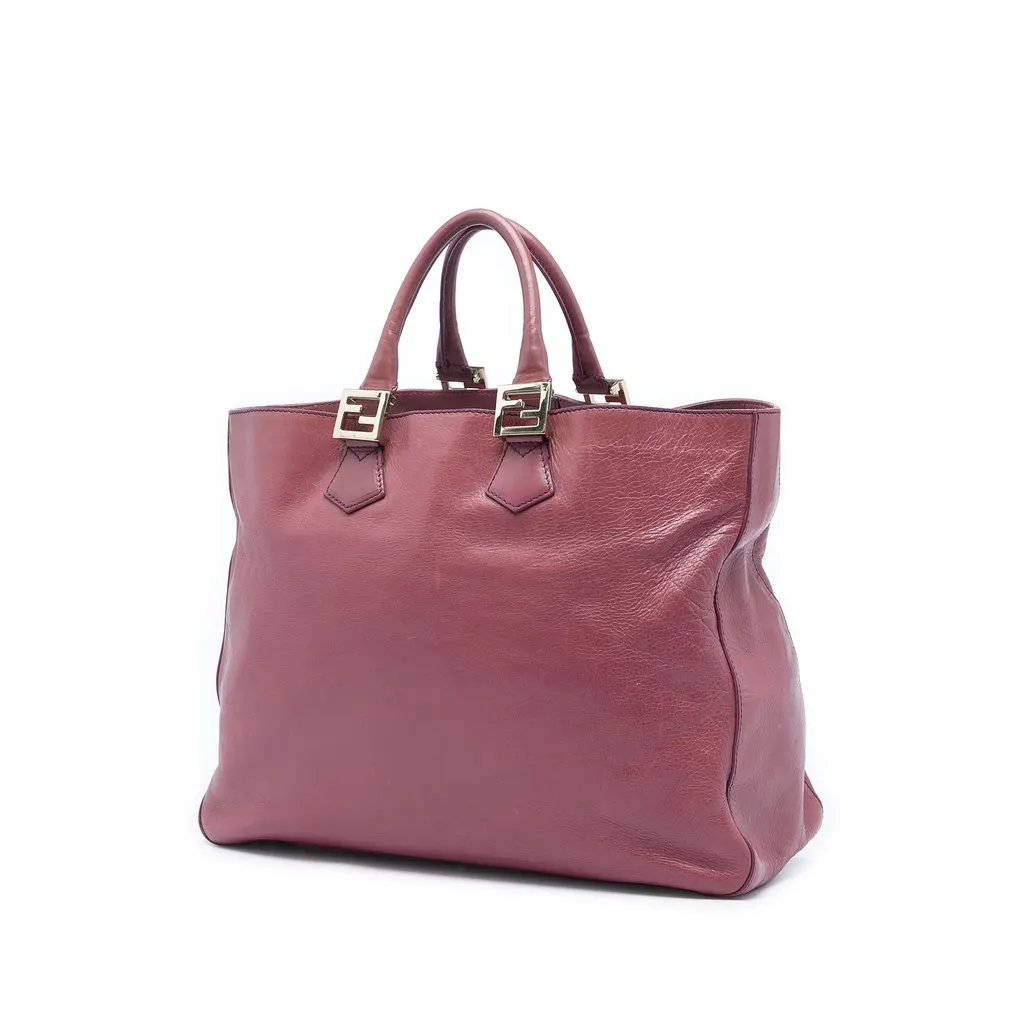 Fendi Large Leather Twins Tote Pink Leather Very good - Back View