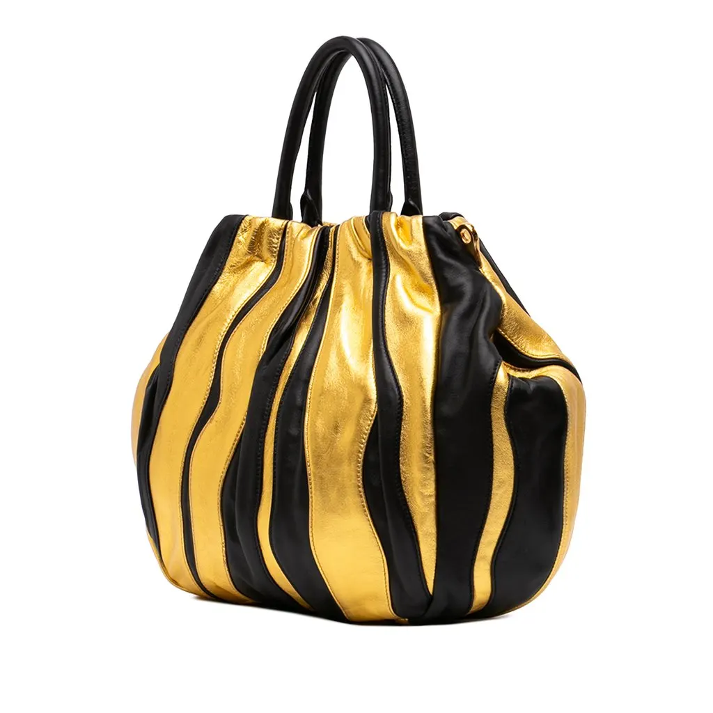 Prada Bicolor Nappa Waves Satchel Black Leather Very good - Back View