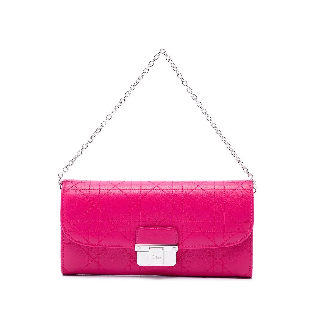 Dior Calfskin Cannage Diorling Wallet on Chain Pink Leather Very good - Front View