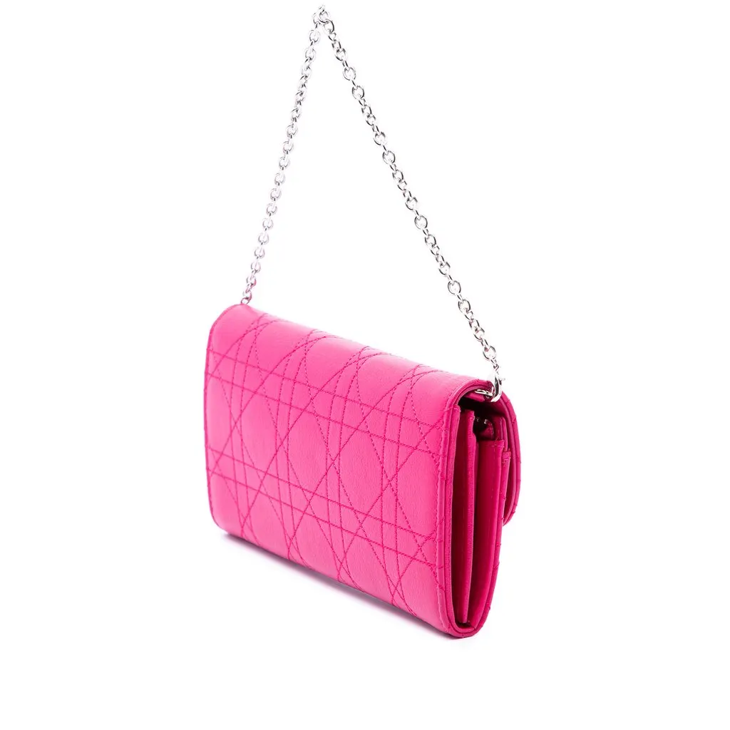 Dior Calfskin Cannage Diorling Wallet on Chain Pink Leather Very good - Back View