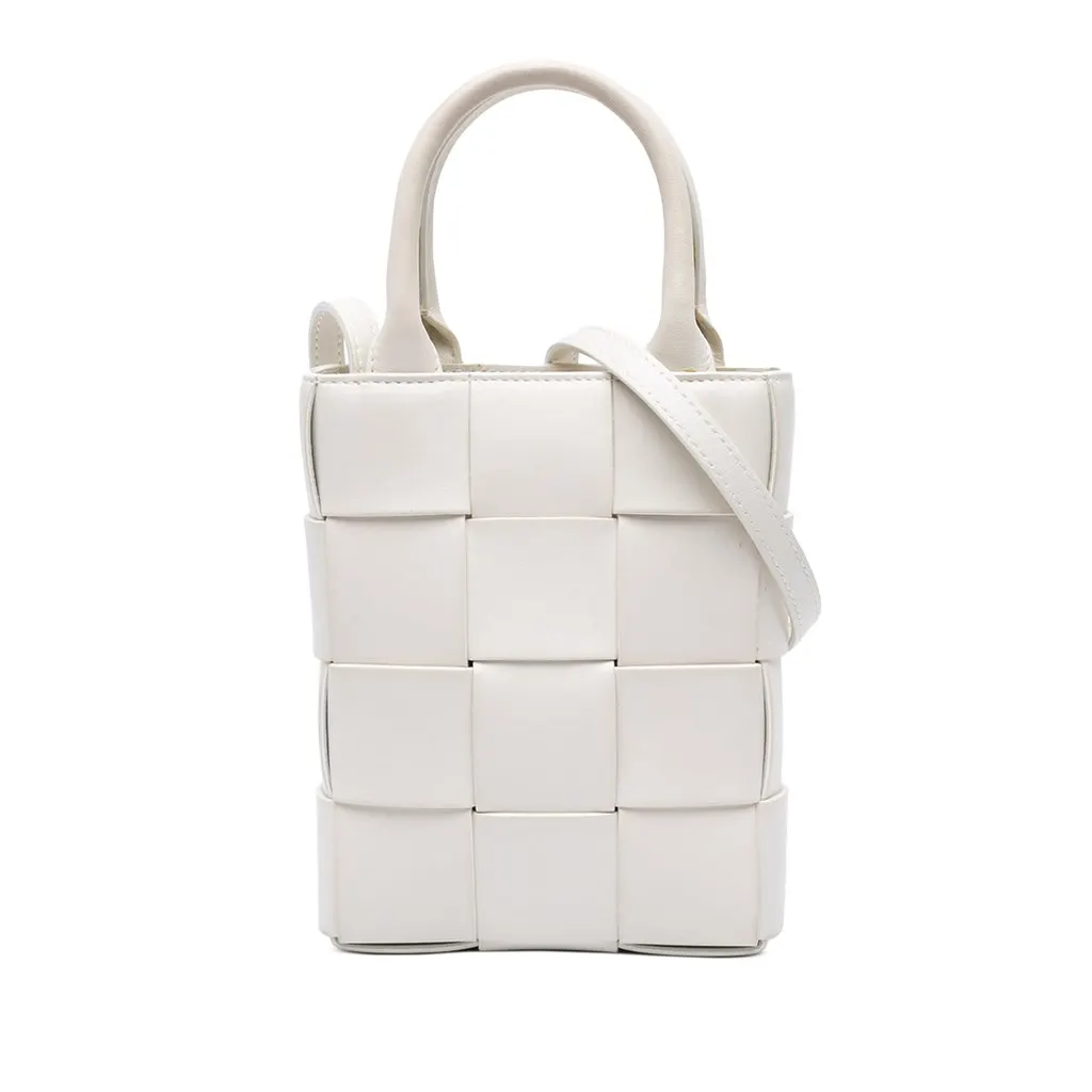 Bottega Veneta Mini Maxi Intrecciato Nappa North South Casette Tote White Leather Very good - Front View
