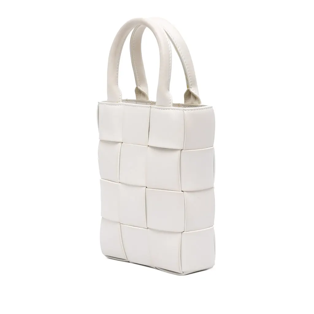 Bottega Veneta Mini Maxi Intrecciato Nappa North South Casette Tote White Leather Very good - Back View