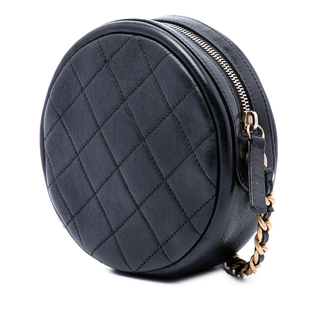 Chanel CC Quilted Glazed Lambskin Round Crossbody Black Leather Very good - Back View