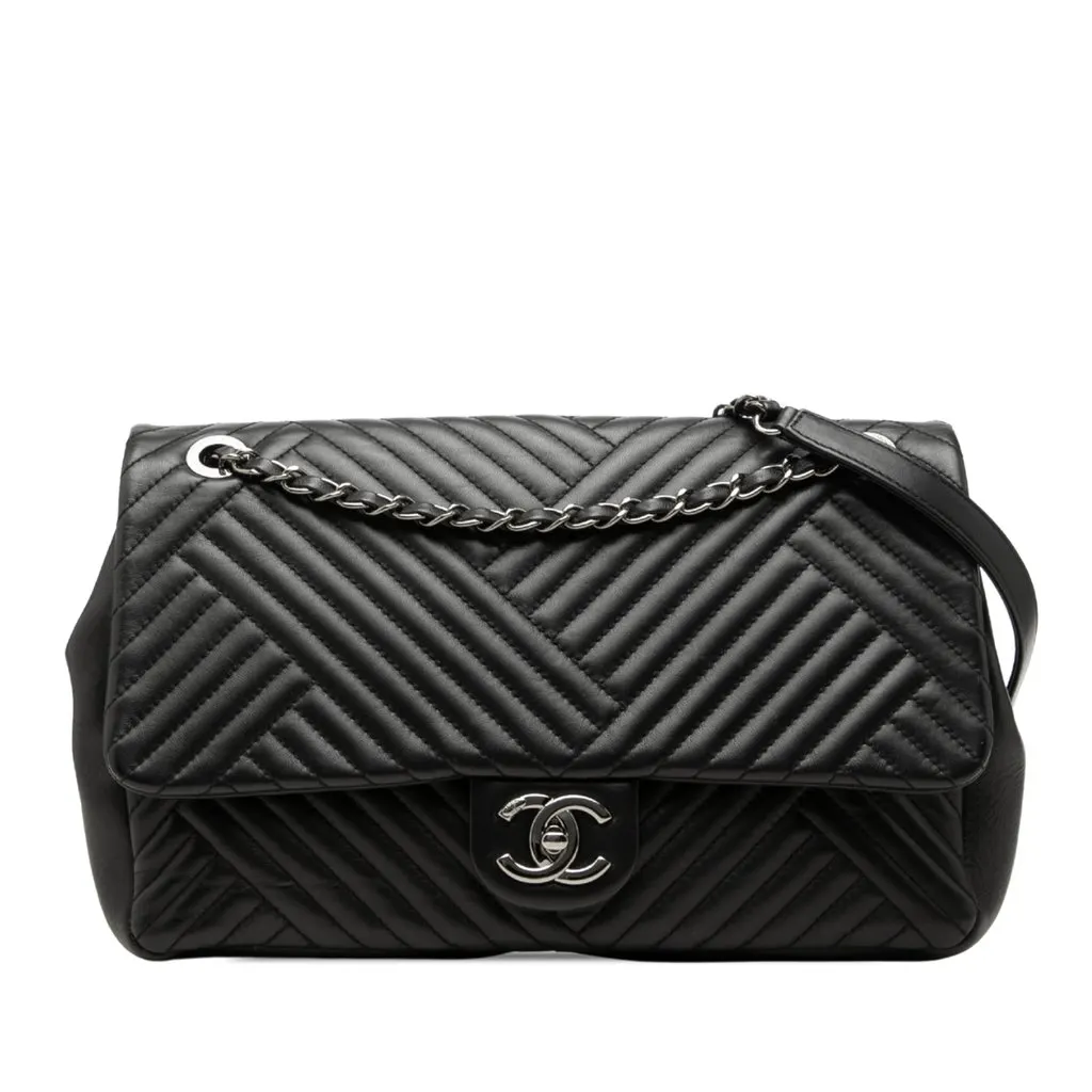Chanel Large Lambskin CC Crossing Flap Black Leather Good - Front View
