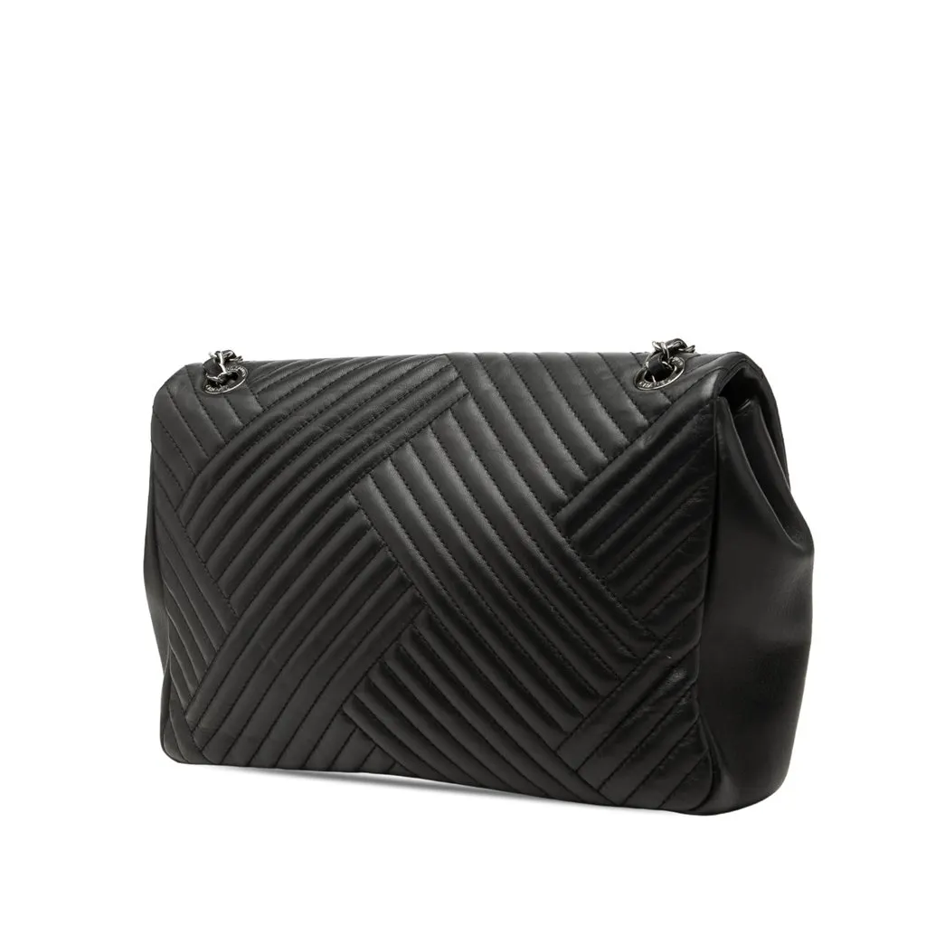 Chanel Large Lambskin CC Crossing Flap Black Leather Good - Back View