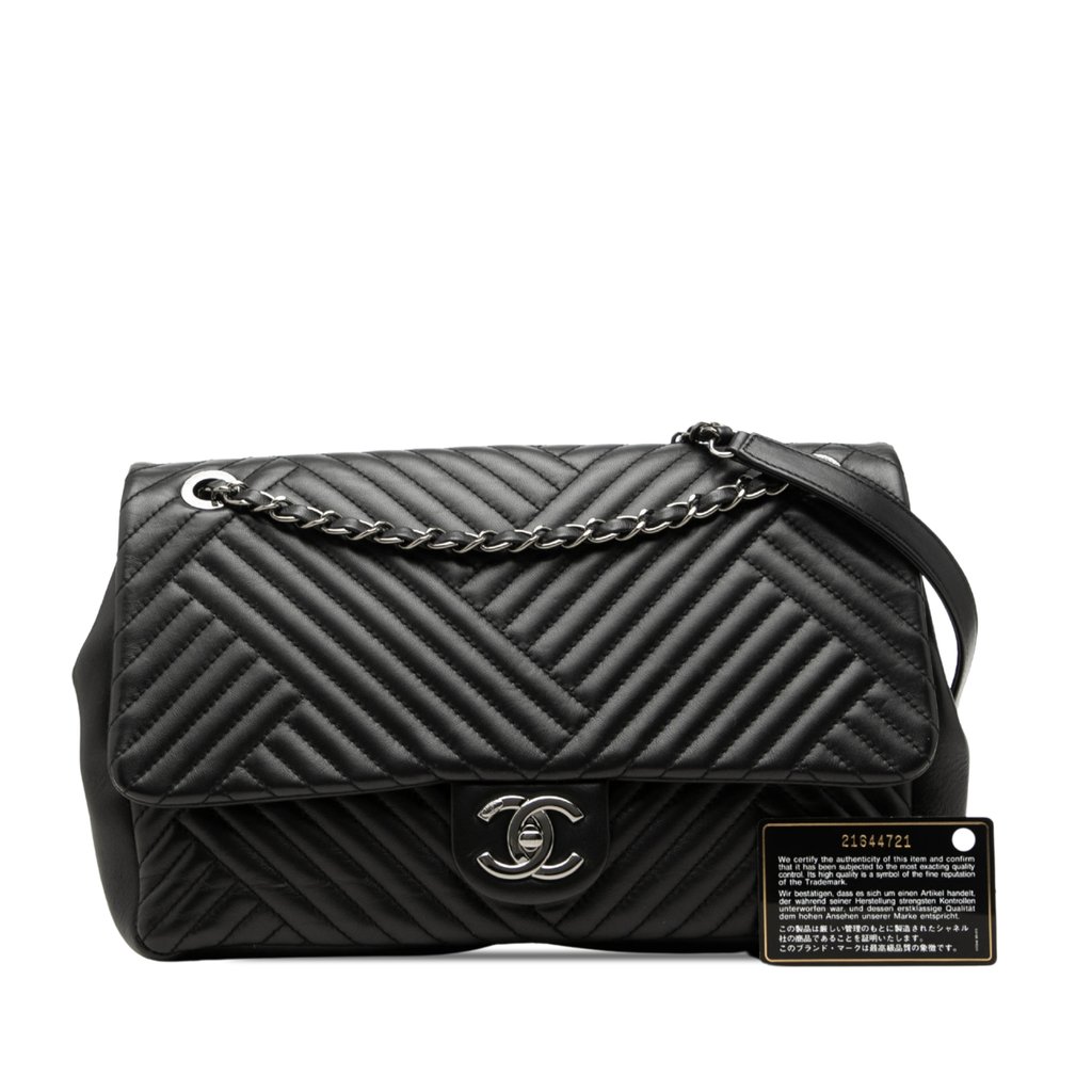 Chanel Large Lambskin CC Crossing Flap Black Medium Leather