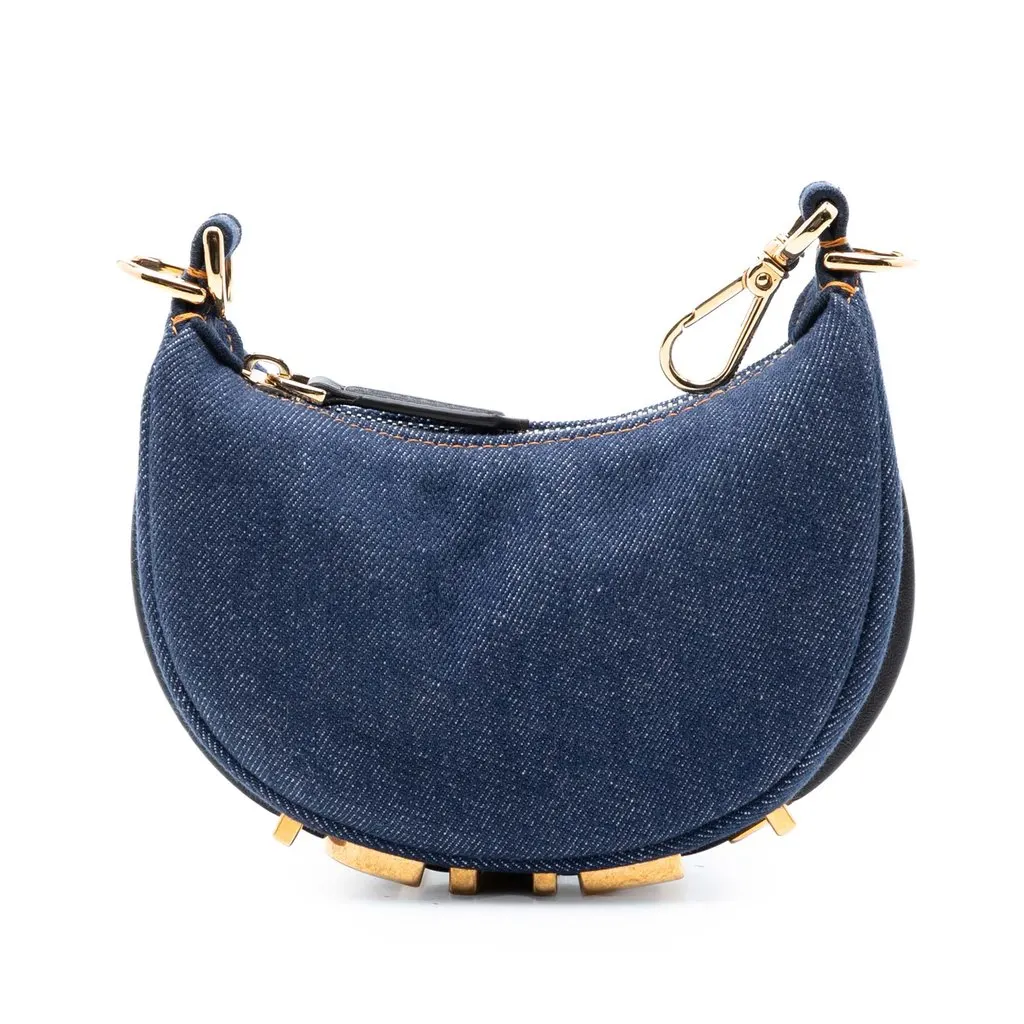 Fendi Nano Denim Fendigraphy Hobo Blue Very good - Front View