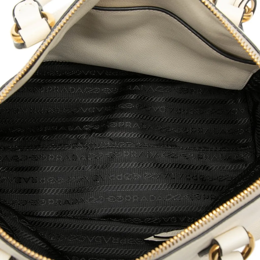 Prada Small Embossed Glace Calf Logo Convertible Satchel White Leather Very good - Model View