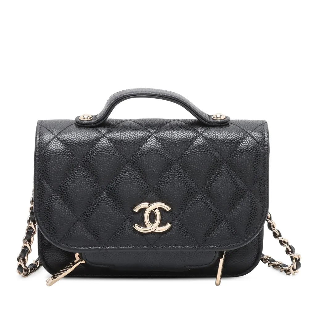 Chanel Mini Caviar Business Affinity Top Handle Bag Black Leather Very good - Front View