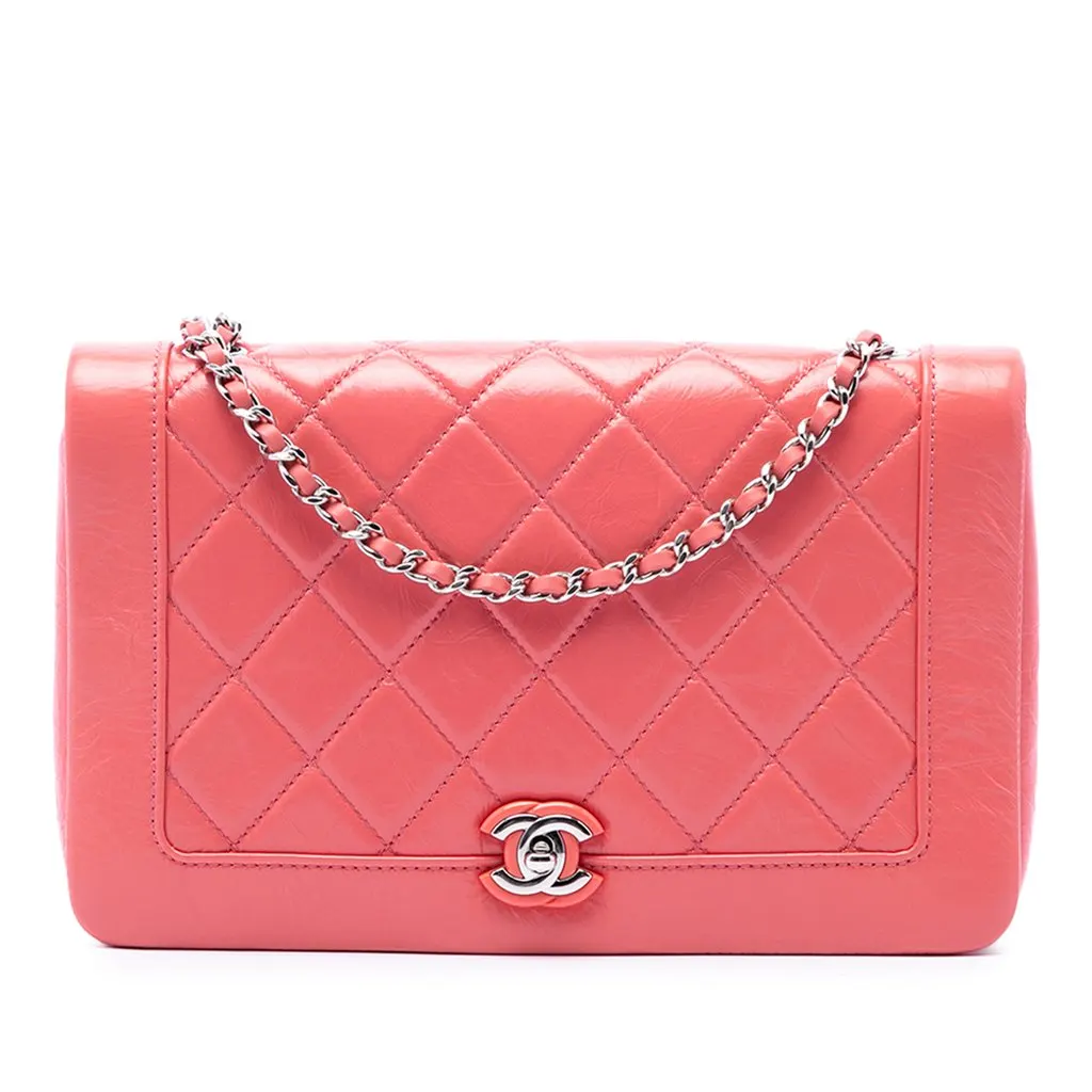 Chanel Small Quilted Crumpled Calfskin Bi Vintage Full Flap Pink Leather Very good - Front View