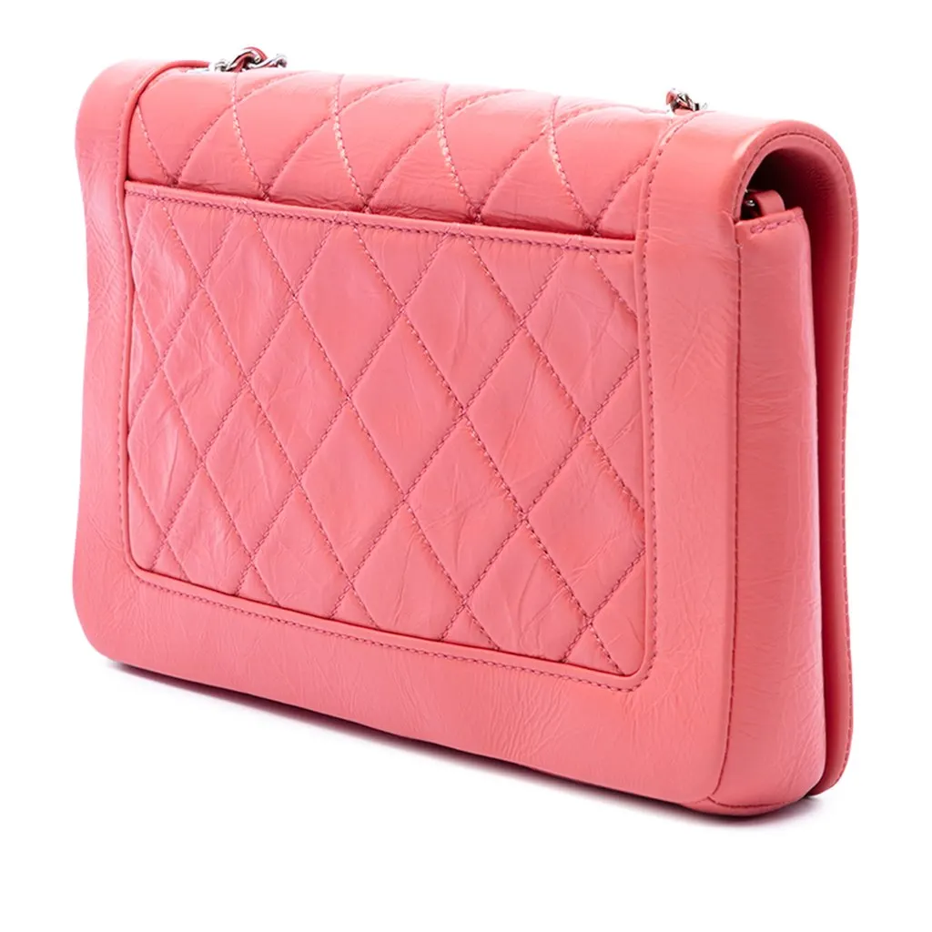 Chanel Small Quilted Crumpled Calfskin Bi Vintage Full Flap Pink Leather Very good - Back View
