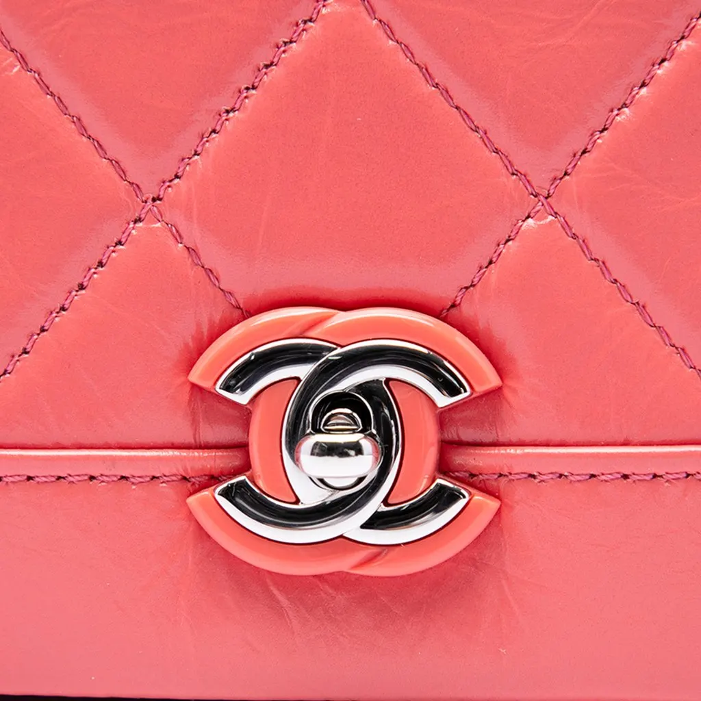 Chanel Small Quilted Crumpled Calfskin Bi Vintage Full Flap Pink Leather Very good - Box View