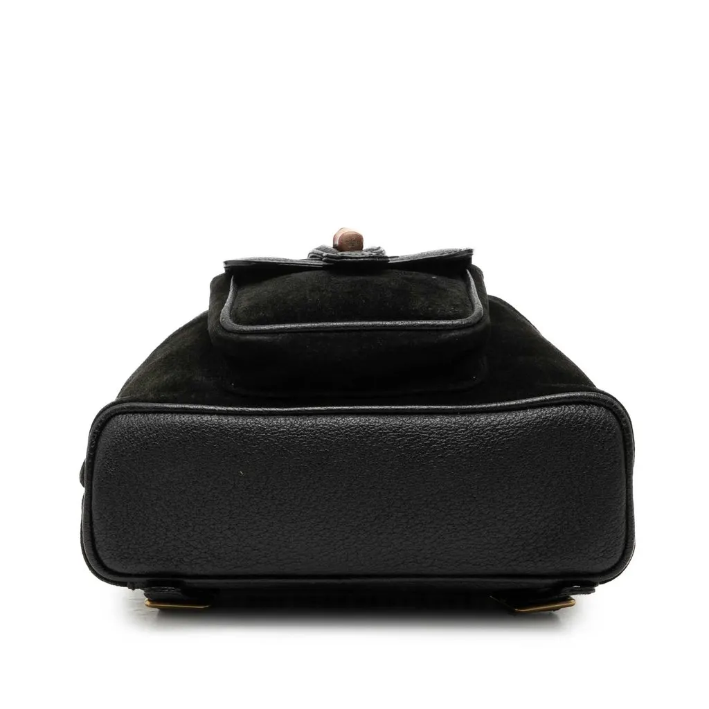 Gucci Suede Bamboo Drawstring Backpack Black Leather Very good - Inside View