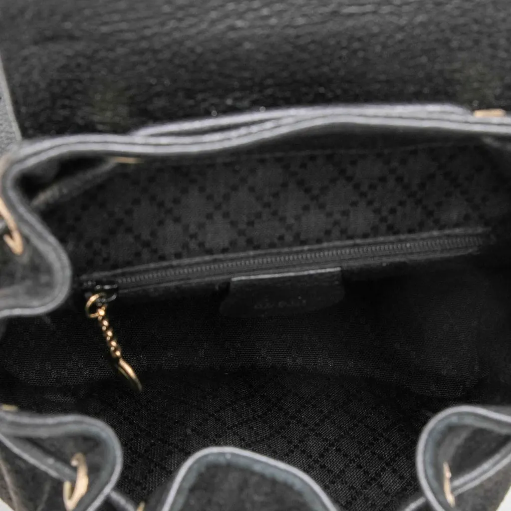 Gucci Suede Bamboo Drawstring Backpack Black Leather Very good - Model View