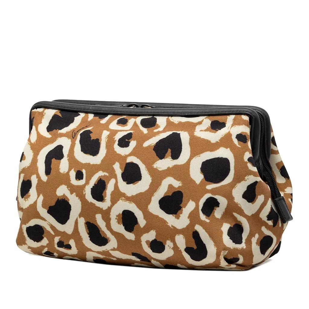 Gucci Leopard Print Canvas Pouch Brown Very good - Back View