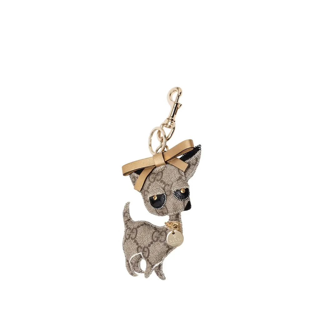 Gucci GG Supreme Brando Chihuahua Bag Charm and Key Chain Beige Very good - Front View