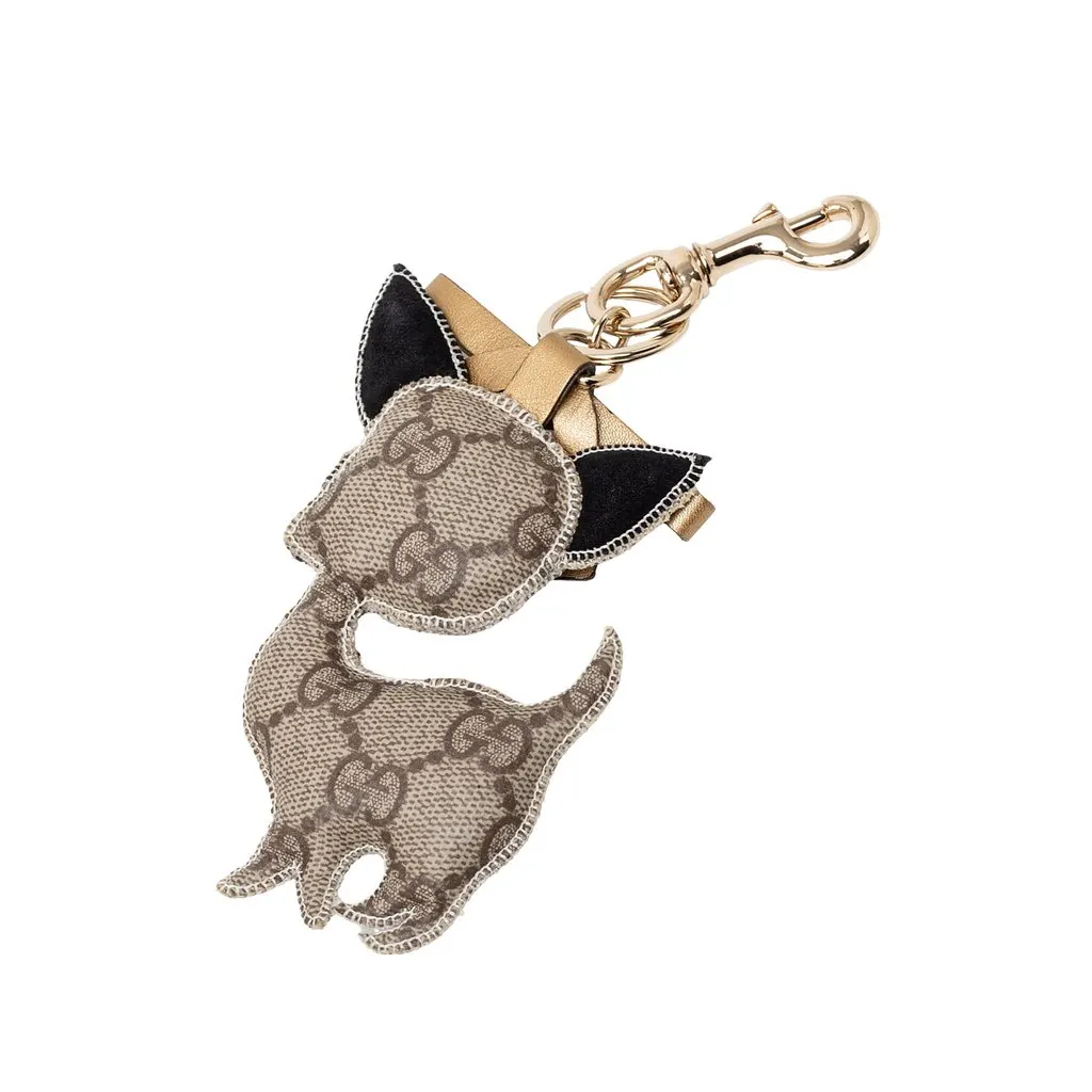 Gucci GG Supreme Brando Chihuahua Bag Charm and Key Chain Beige Very good - Back View