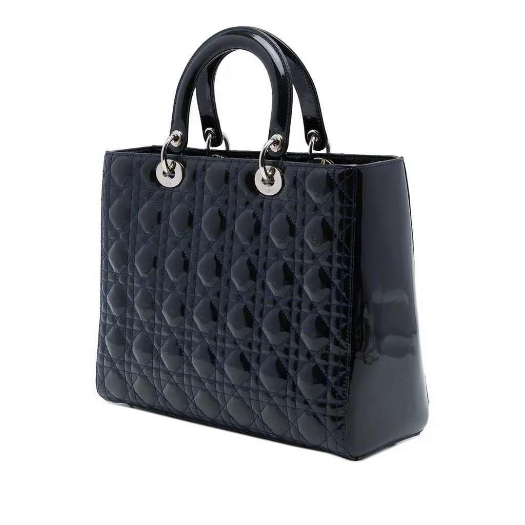 Dior Large Patent Cannage Lady Dior Blue Leather Good - Back View