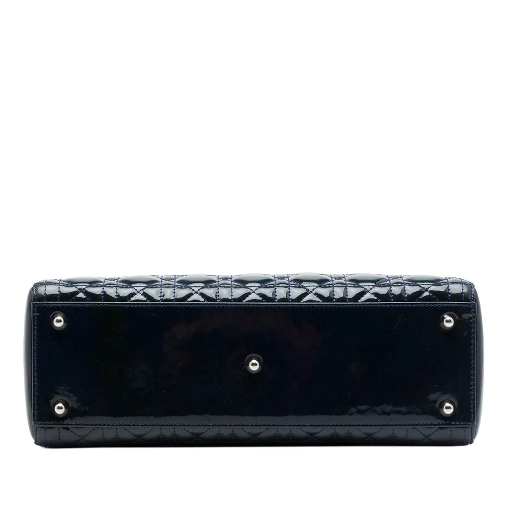 Dior Large Patent Cannage Lady Dior Blue Leather Good - Inside View