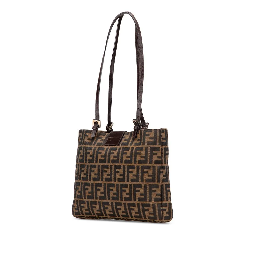 Fendi Zucca Canvas Shoulder Bag Brown Very good - Back View