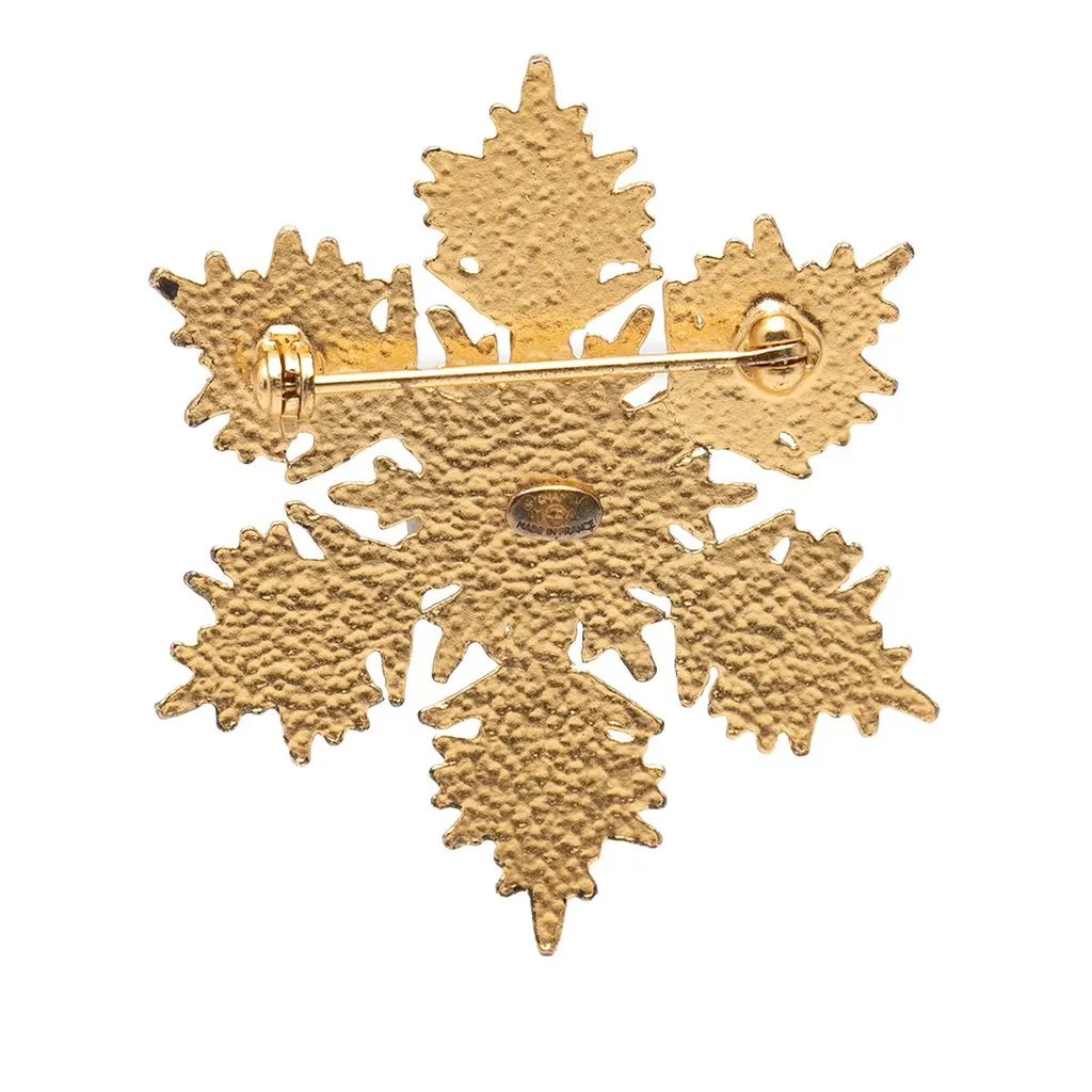 Chanel CC Gold Plated Crystal Snowflake Pin Brooch Gold Metal Very good - Back View
