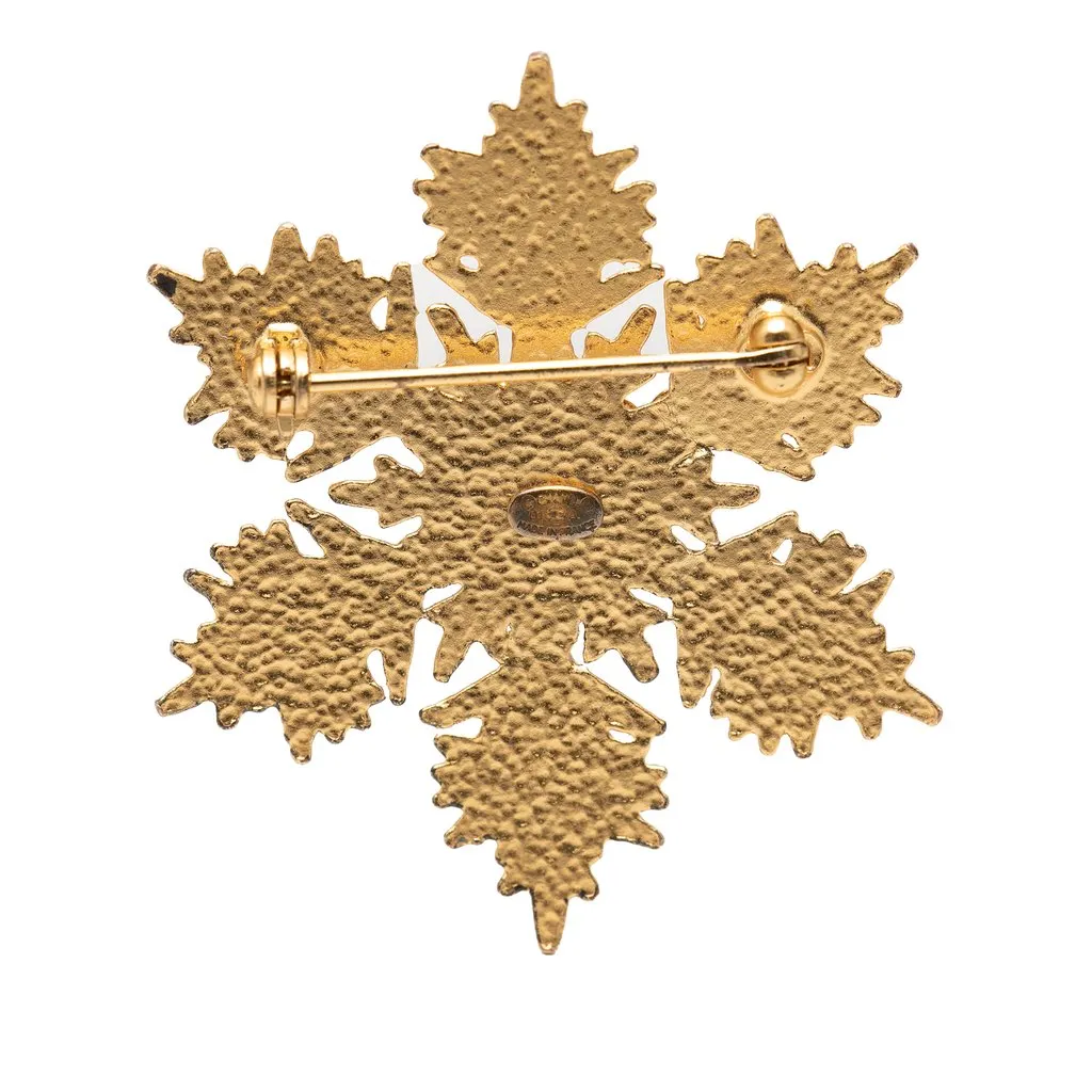 Chanel CC Gold Plated Crystal Snowflake Pin Brooch Gold Metal Very good - Inside View