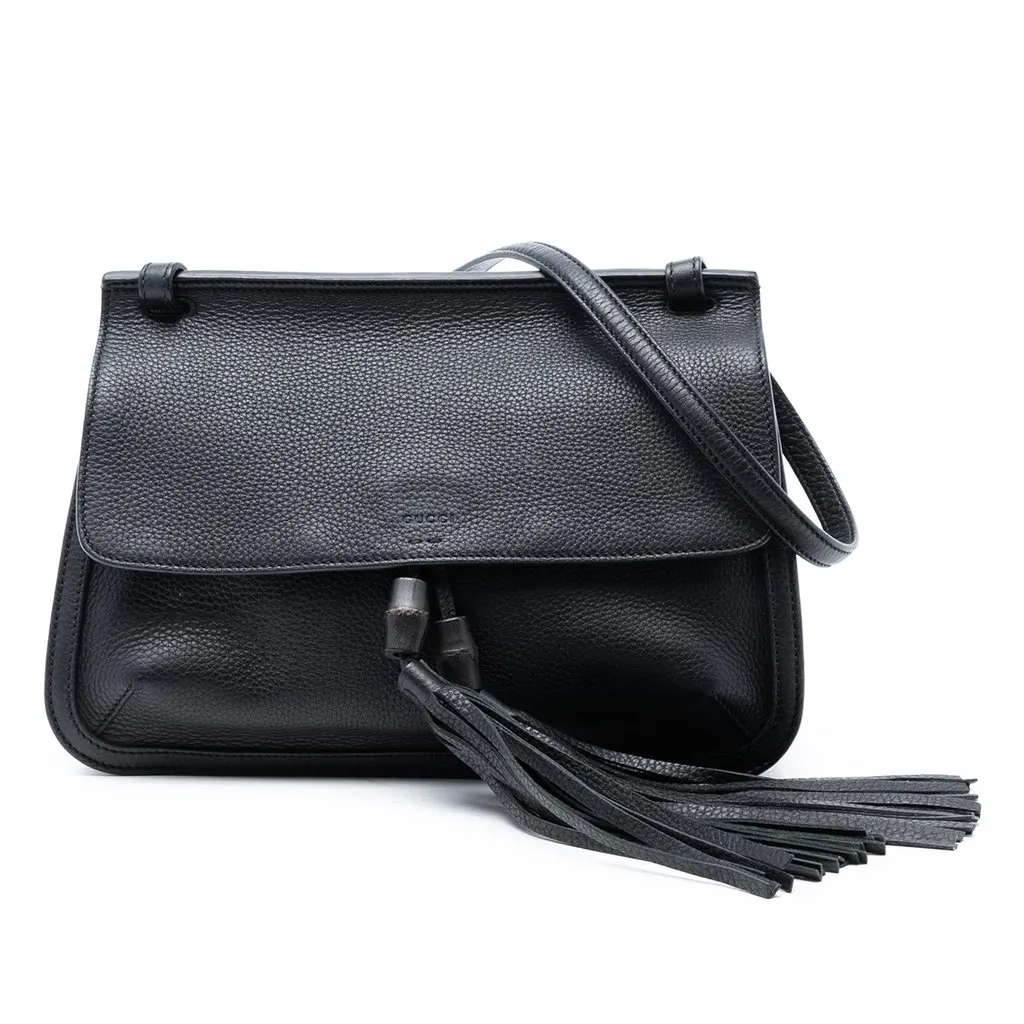 Gucci Medium Leather Bamboo Daily Crossbody Black Leather Very good - Front View