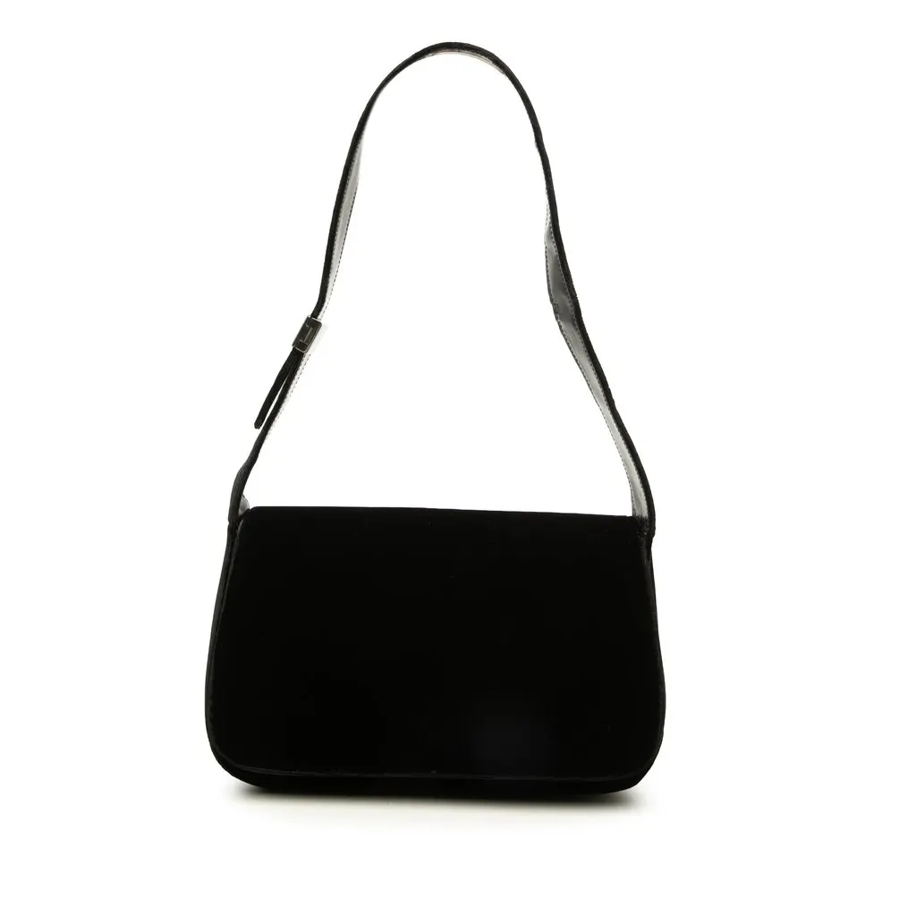 Prada Velvet Shoulder Bag Black Velvet Very good - Front View