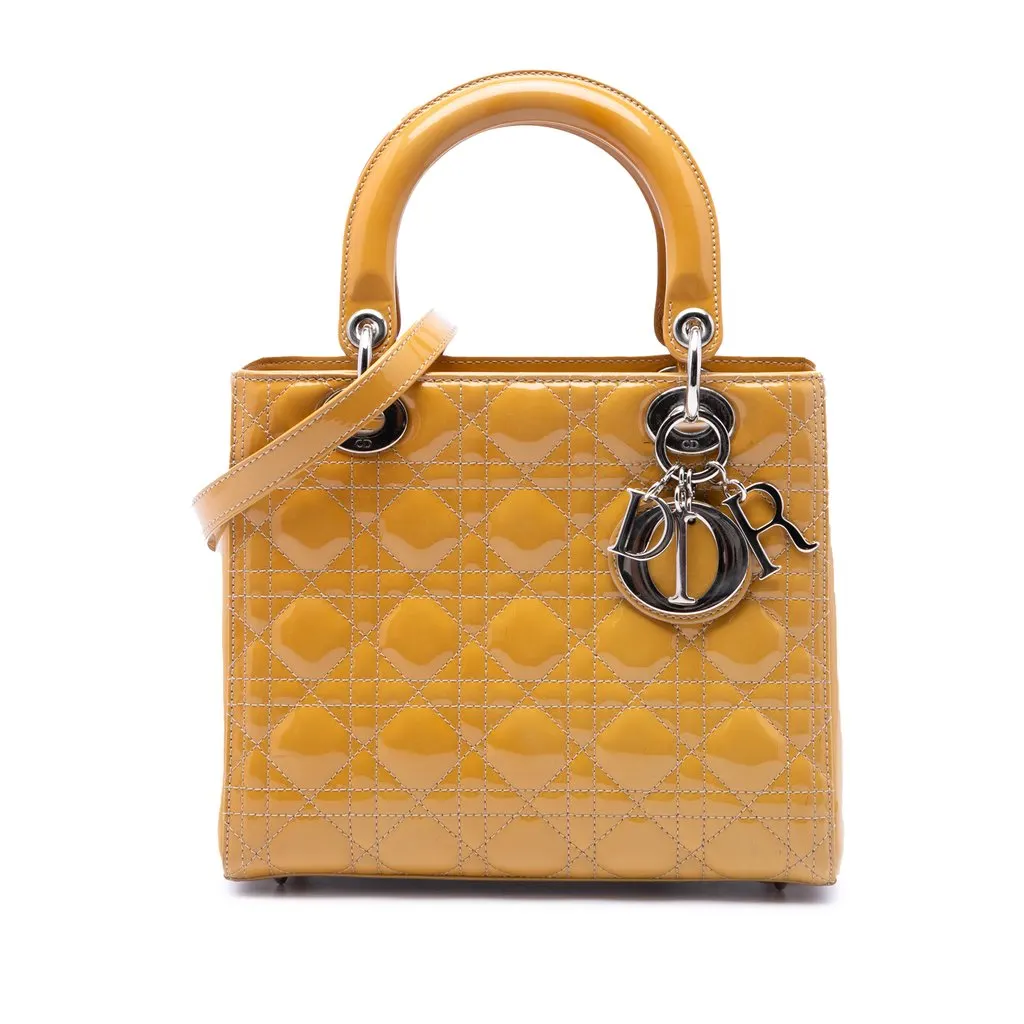 Dior Medium Patent Cannage Lady Dior Yellow Leather Very good - Front View