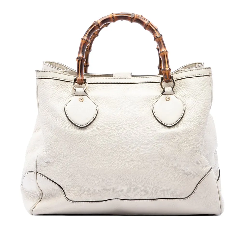 Gucci Calfskin Bamboo Diana Tote White Leather Good - Front View