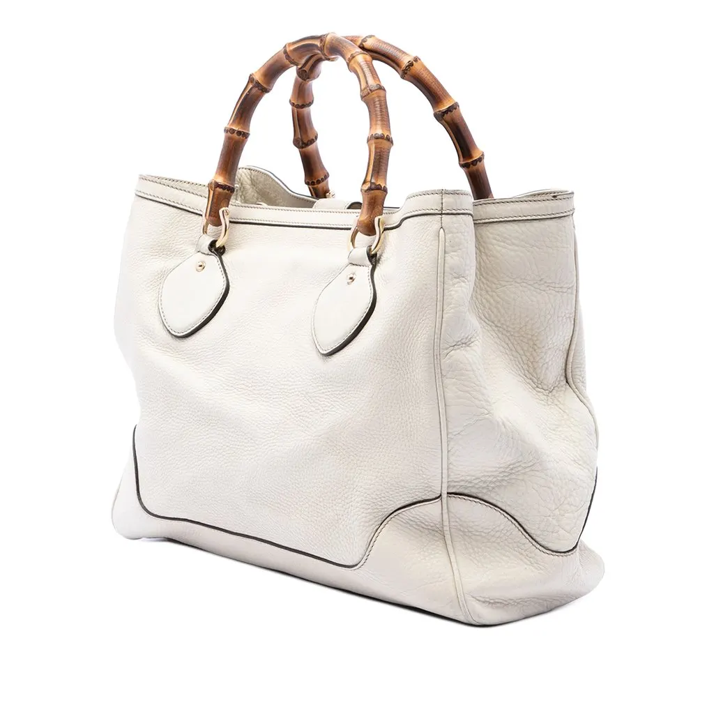 Gucci Calfskin Bamboo Diana Tote White Leather Good - Back View