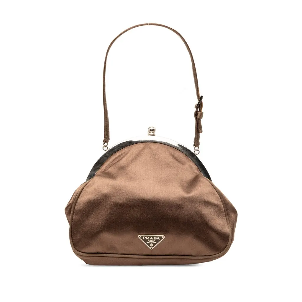 Prada Satin Kiss Lock Handbag Brown Very good - Front View