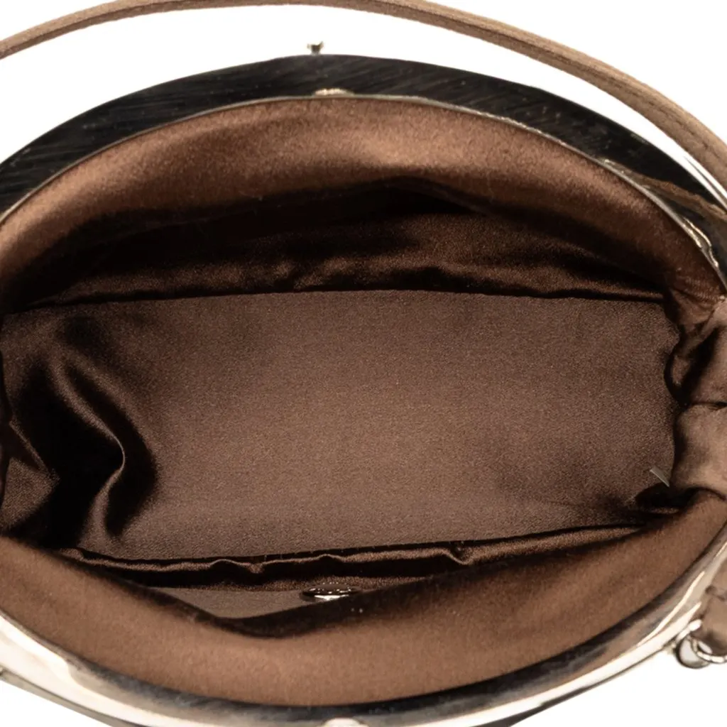 Prada Satin Kiss Lock Handbag Brown Very good - Model View