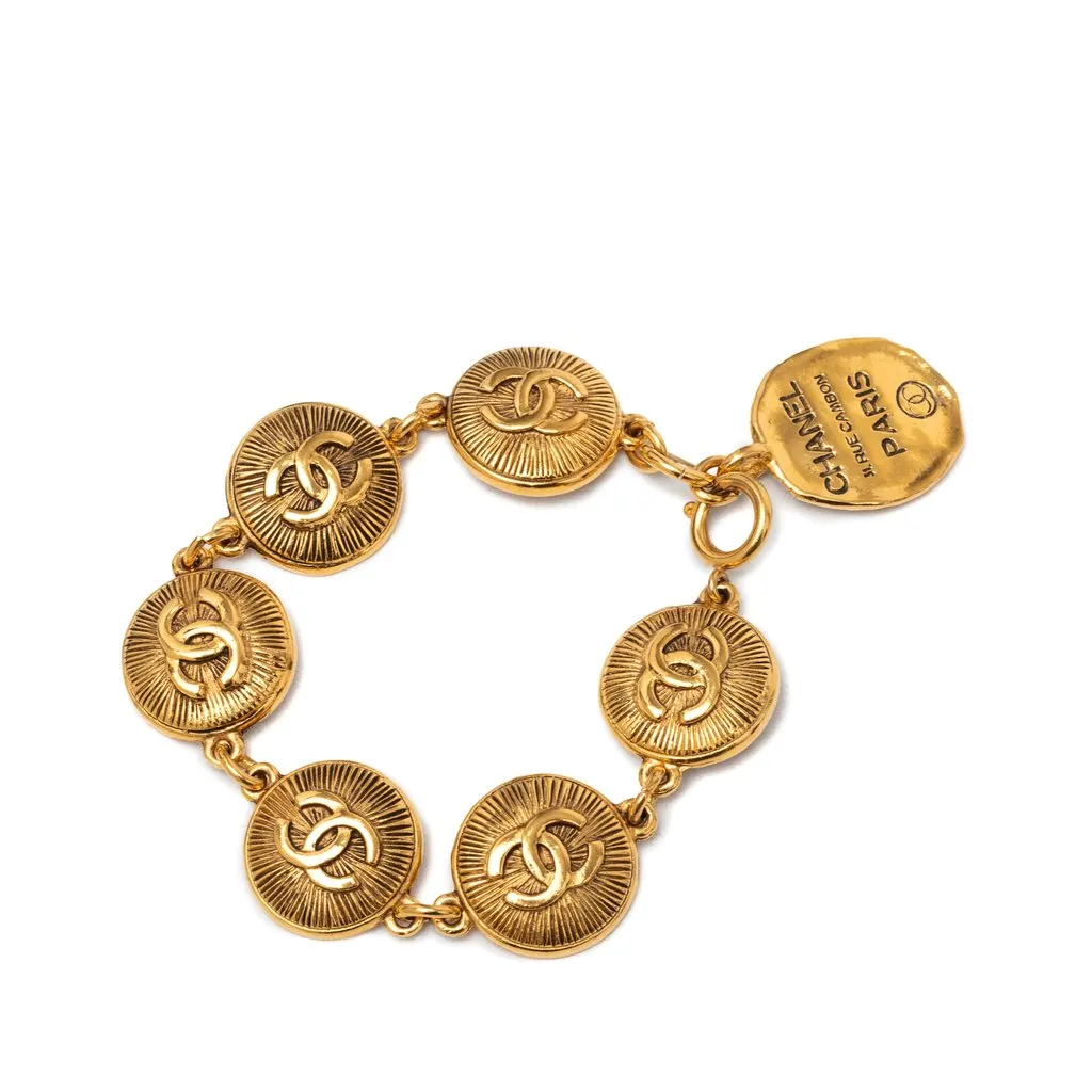 Chanel CC Gold Plated 31 Rue Cambon Medallion Link Bracelet Gold Metal Very good - Back View