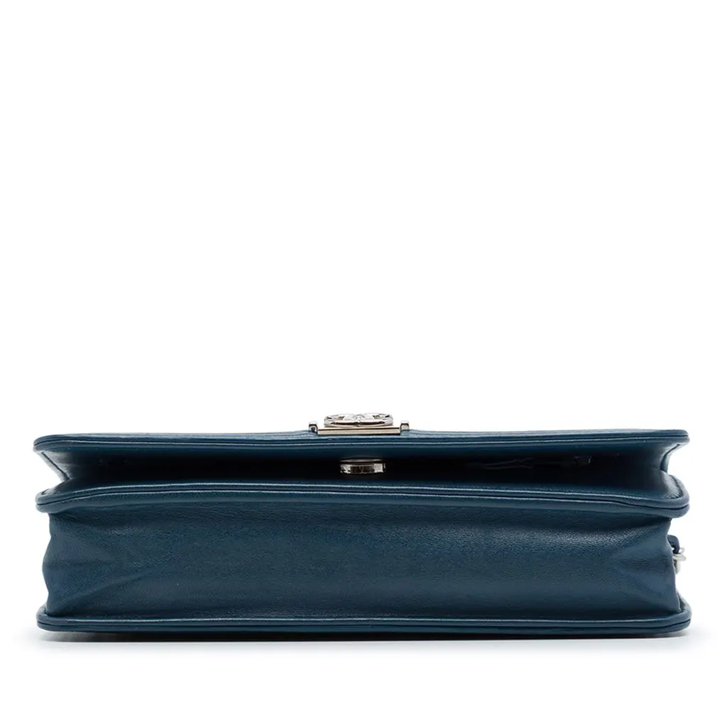 Chanel Crystal Embellished Lambskin Boy Wallet On Chain Blue Leather Very good - Inside View